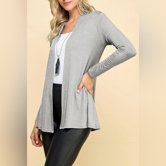 Open Front Drape Lightweight Duster High Low Hem Long Sleeve Cardigan -h grey - Picture 3 of 6